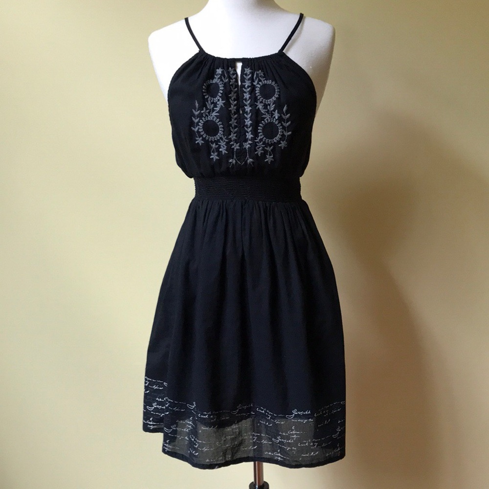 Vintage Havana Embroidered Black Sun Dress